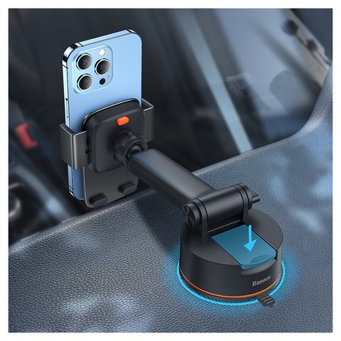 Автомобильный держатель Baseus Easy Control Clamp Pro, черный, выдвижной, вакуумная присоска, #SUYK020001 Превью 2