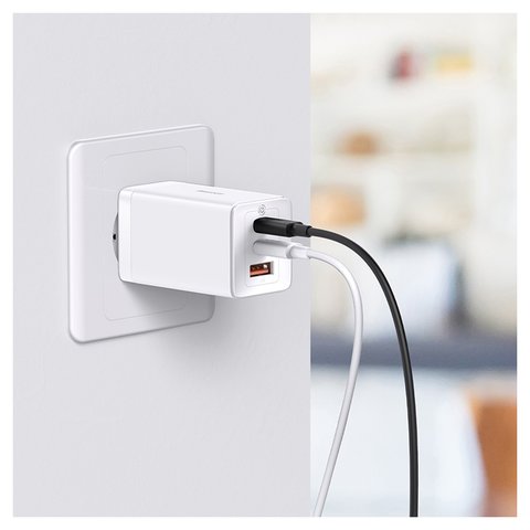 Мережевий зарядний пристрій Baseus GaN5 Pro, 65 Вт, Quick Charge, білий, з кабелем USB тип-C до USB тип-C, 3 порта, #CCGP120202 Прев'ю 2