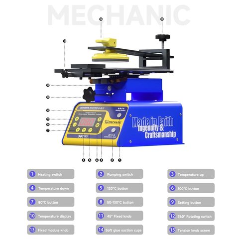 LCD Touch Screen Glass Separator Mechanic 361 SE+, (with vacuum pump, 360° 400W) Preview 6