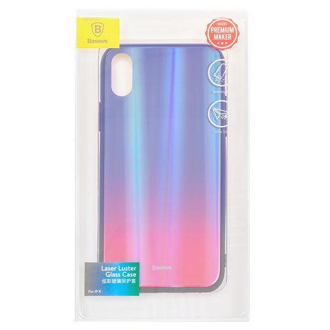 Чехол Baseus для iPhone X, синий, красный, с переливом, стекло, силикон, #WIAPIPHX-XC39 Превью 1
