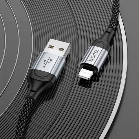 USB кабель Hoco X102, USB тип-A, Lightning, 100 см, 2,4 А, чорний, в нейлоновому обплетенні, #6942007608756 Прев'ю 4