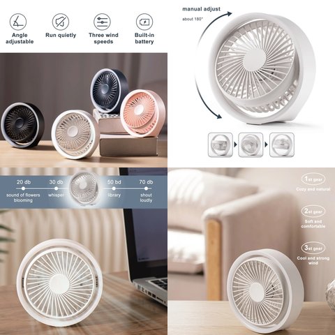 Вентилятор N601, белый, с лампой, с держателем, с аккумулятором, настольный, USB тип-C Превью 2